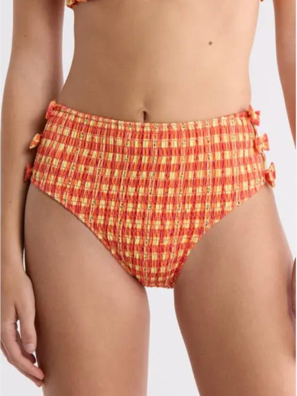 Damson Madder Shirred Bow-embellished Bikini Bottom UK 14